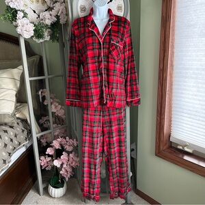 Women’s SECRET TREASURES 2 Piece Pajama Set Christmas/Holiday Plaid Velour Sz L